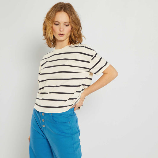 T-shirt court en jersey avec imprimé Beige à rayures