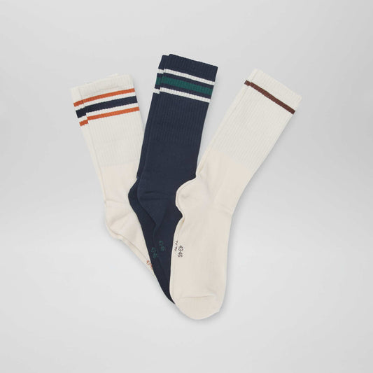 Lot de 3 paires de chaussettes côtelées Bleu marine/blanc