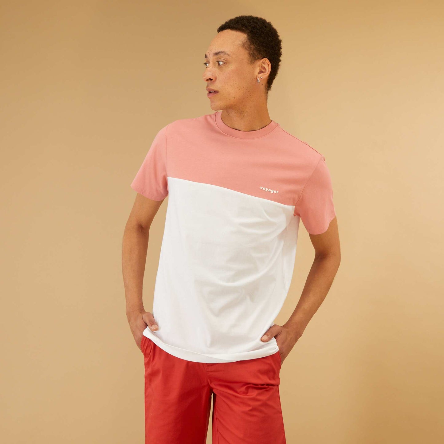 T-shirt en coton color-block Rose