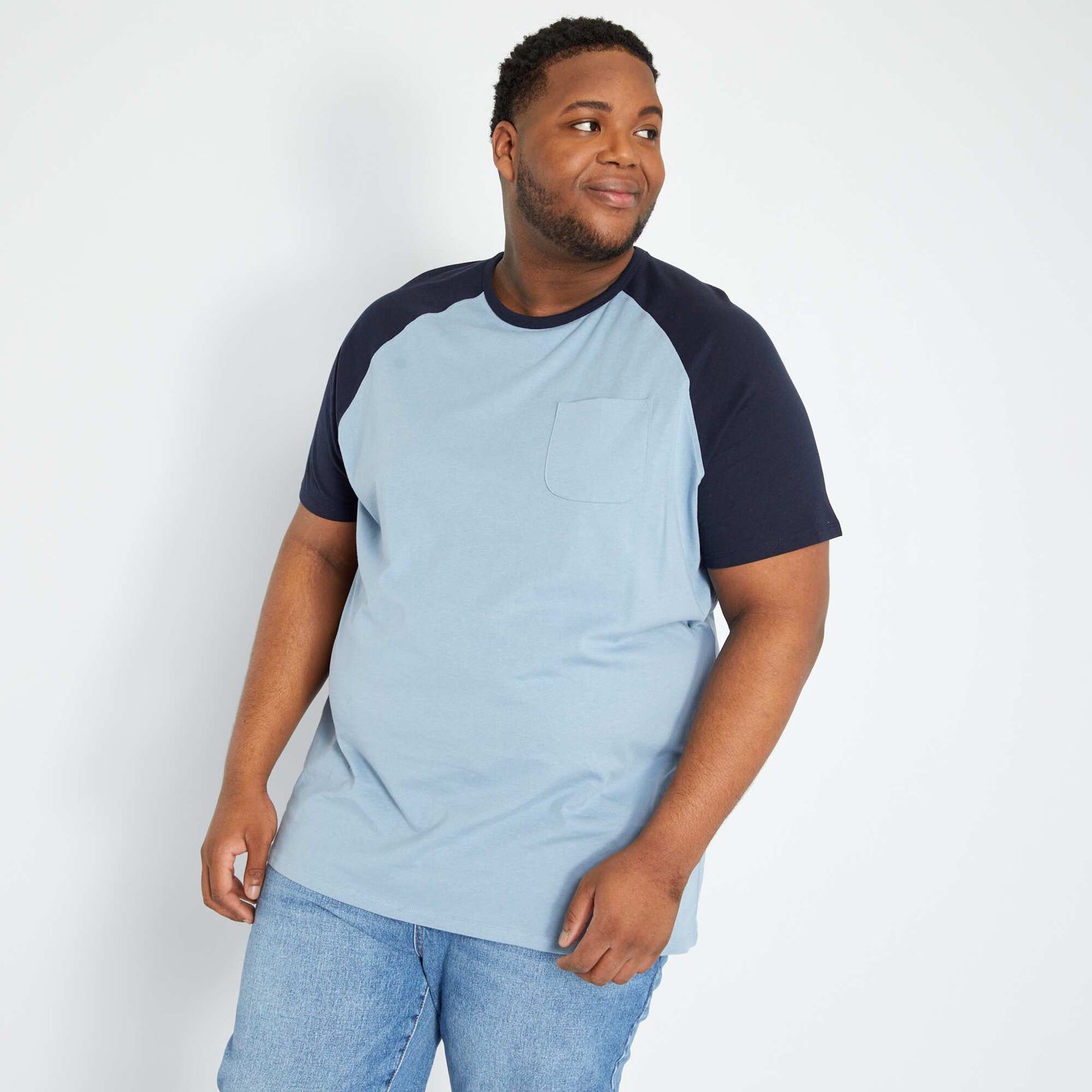 T-shirt en coton avec manches raglan bleu denim