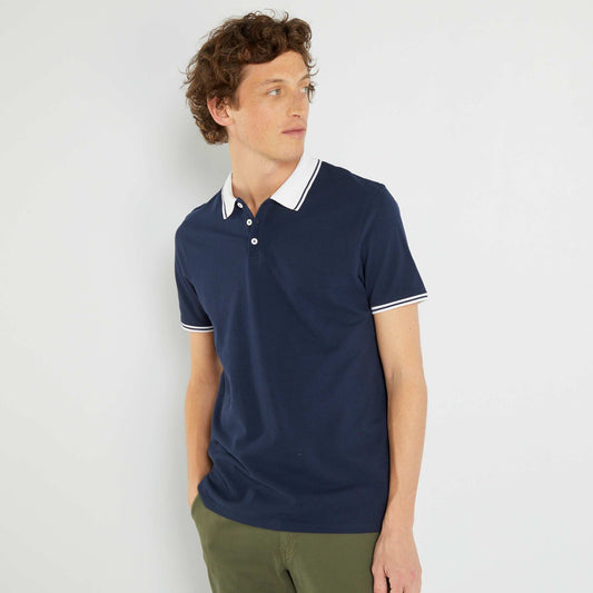 Polo en piqué de coton bleu marine