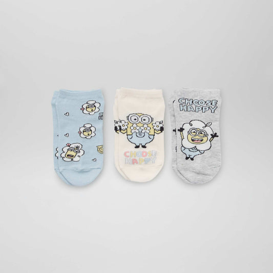 Socquettes Minions - Lot de 3 Gris/bleu/beige